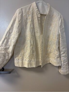 Zara Cream Embroidered Open-Front Blazer